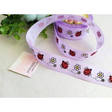 Лента репсовая 25 мм "Божья коровка на сиреневом"